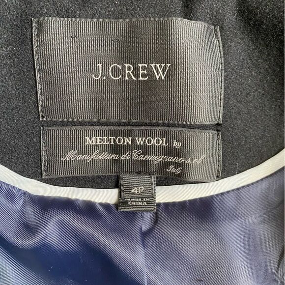 J. Crew Melton Wool Coat Black Hooded Zip Front Womens Size 4P - Picture 9 of 10